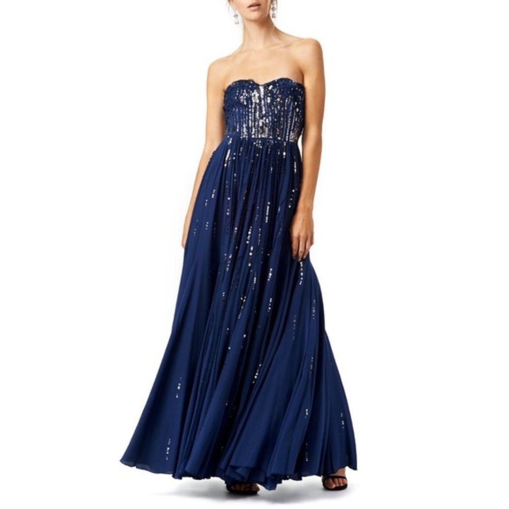 Rebecca Taylor Meteor Shower Navy Blue Silver Sequins Evening Gown Dress Prom 6